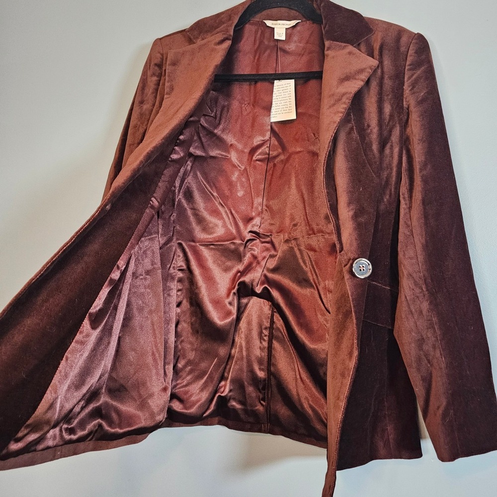 NWT Boston Proper Women's Brown Velour Fitted Tailored Blazer Jacket Size 8 - Picture 3 of 7